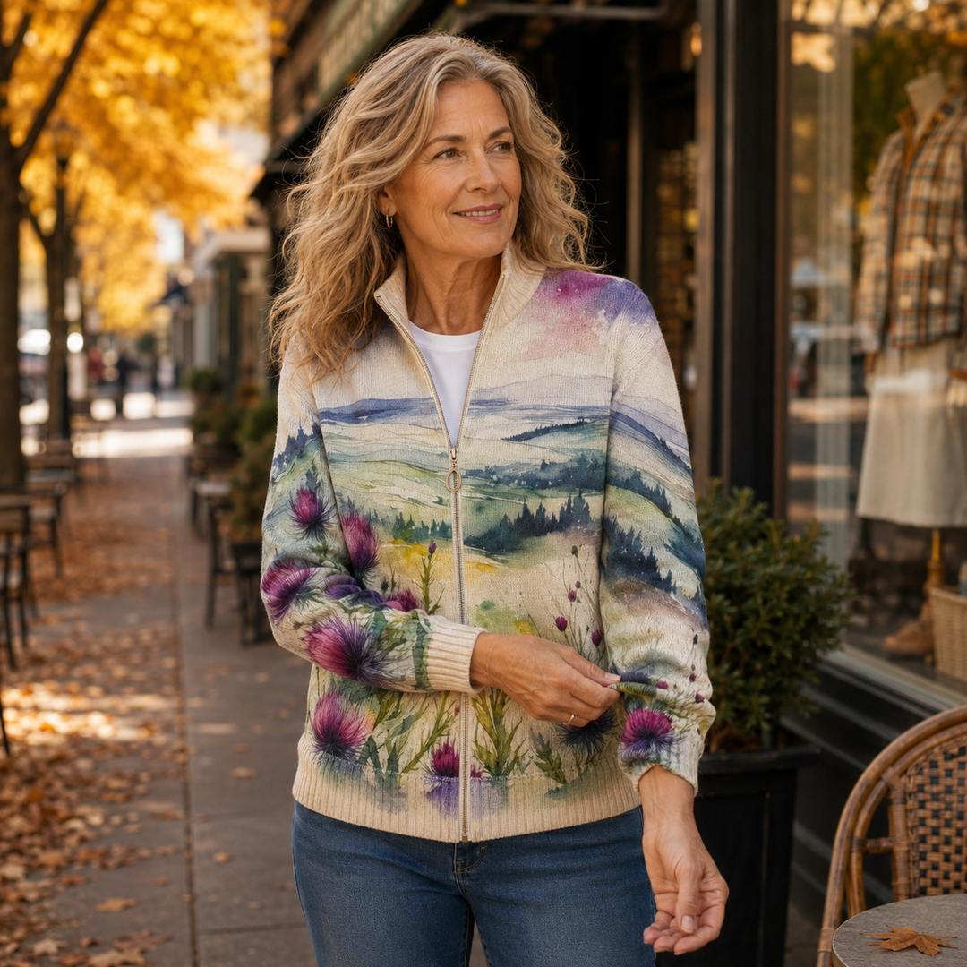 Marlowe Thistle Landscape Zip Cardigan