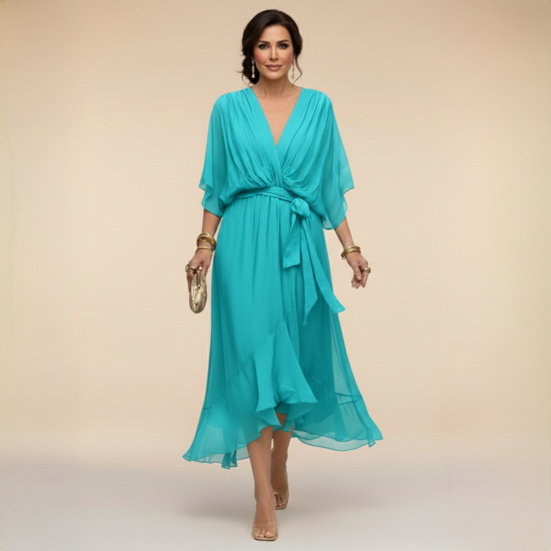 Marisol V-Neck Wrap Dress - Navy Blue