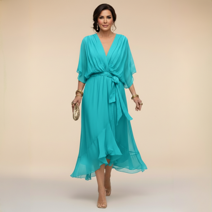 Marisol V-Neck Wrap Dress - Navy Blue
