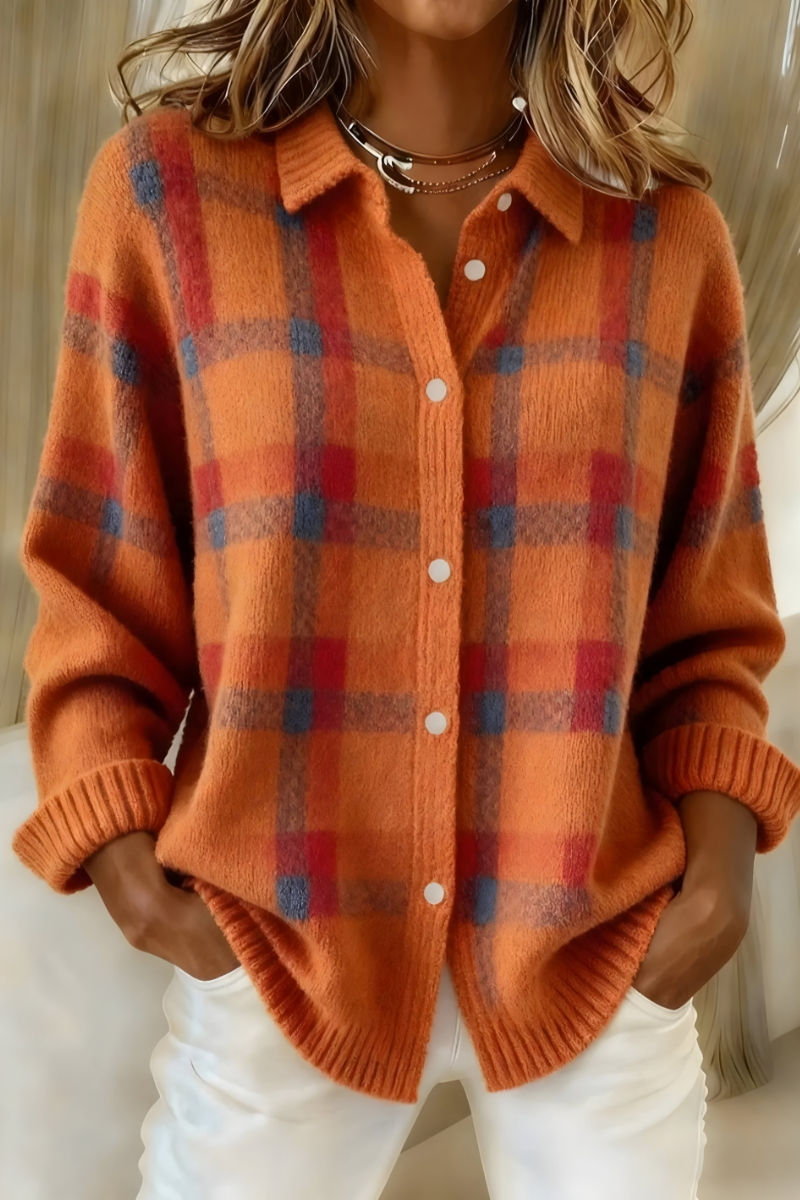 Corinne Plaid Cardigan - Orange