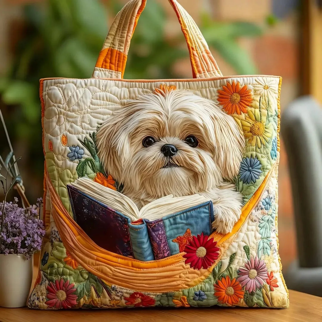 Shih Tzu with Books and Flowers - Front