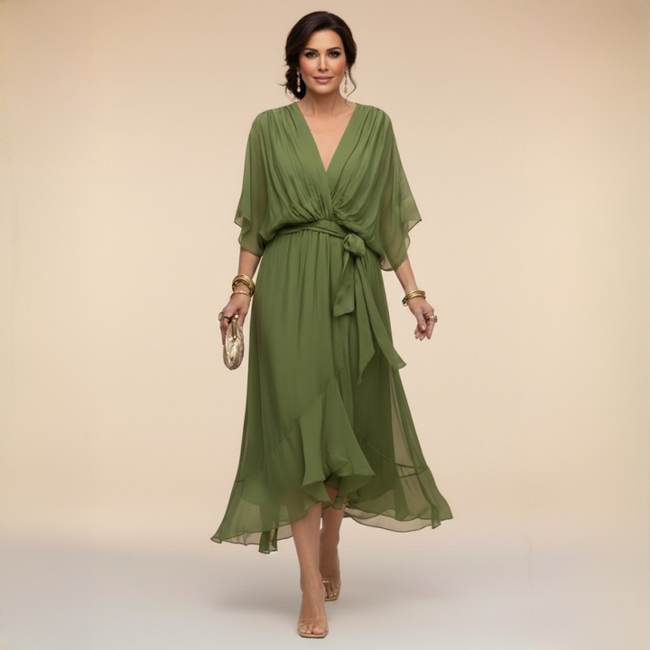 Marisol V-Neck Wrap Dress - Green