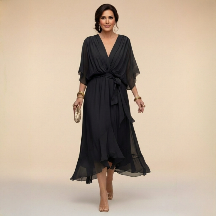 Marisol V-Neck Wrap Dress - Black