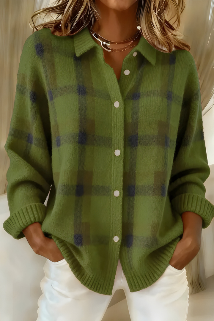 Corinne Plaid Cardigan - Green