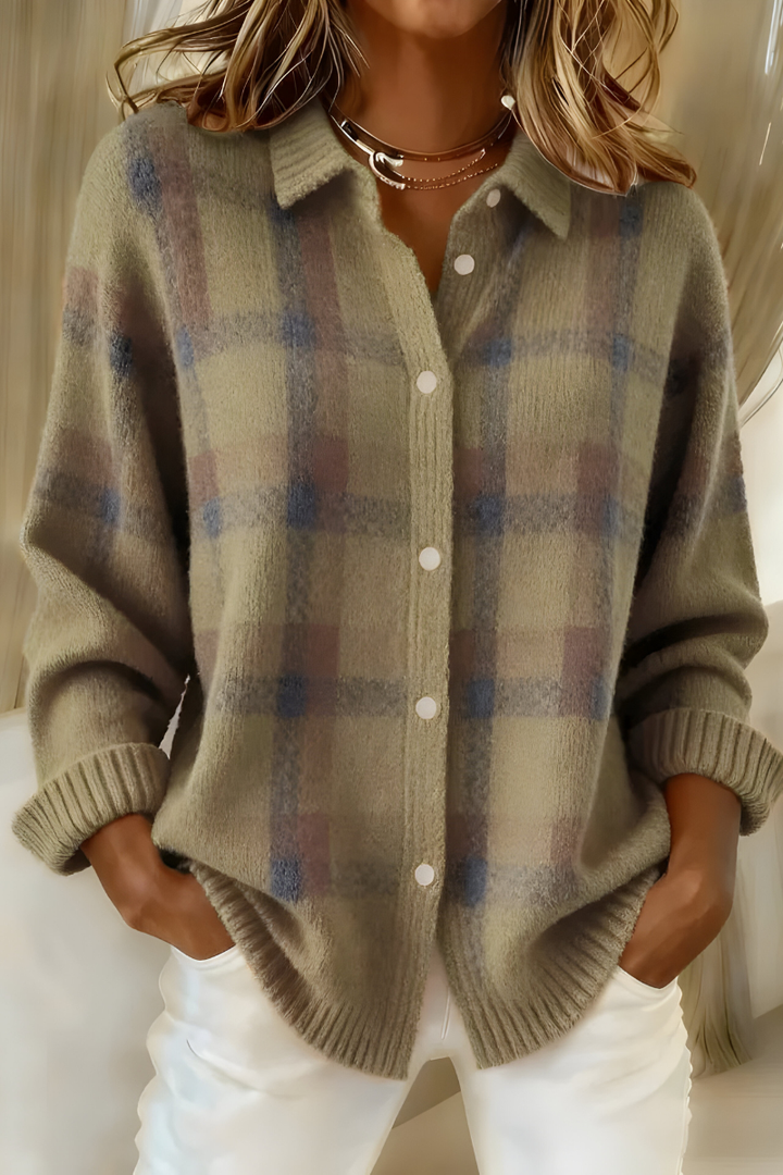 Corinne Plaid Cardigan - Brown