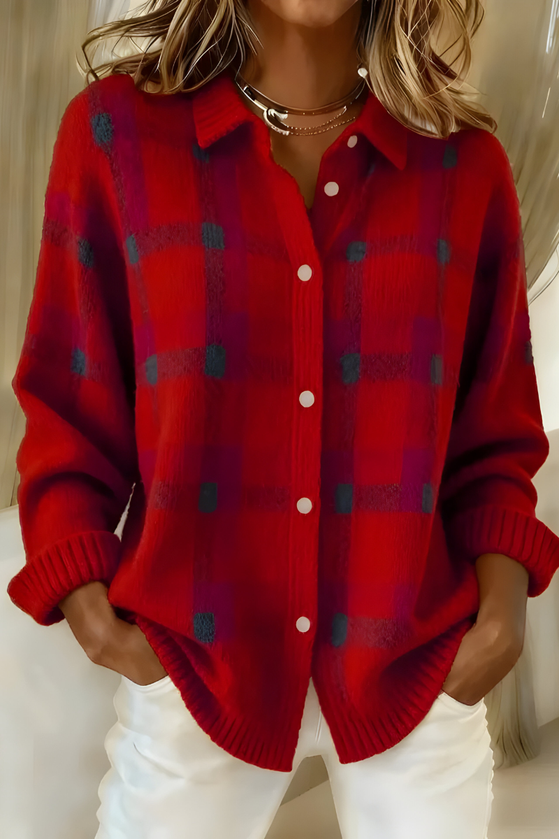 Corinne Plaid Cardigan - Red