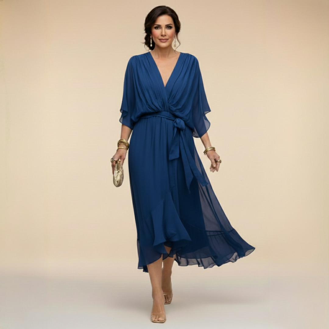 Marisol V-Neck Wrap Dress - Blue