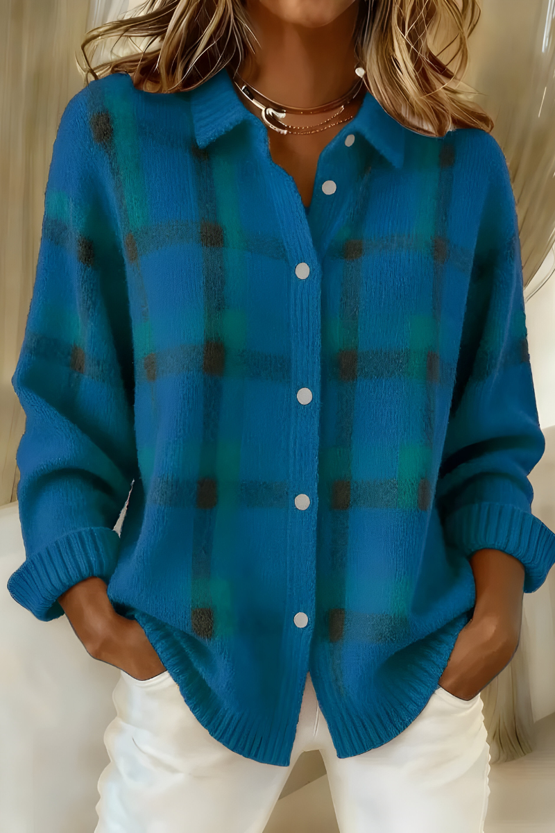 Corinne Plaid Cardigan - Blue