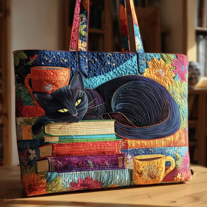 Black Cat with Books and Mugs - Front