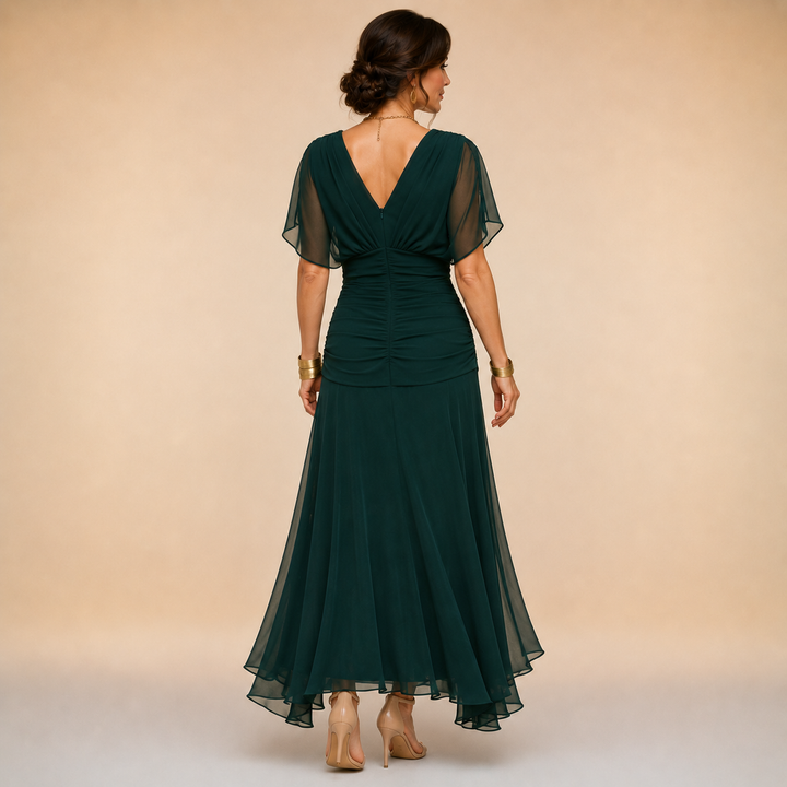 Evelyn Draped V-Neck Evening Maxi Dress