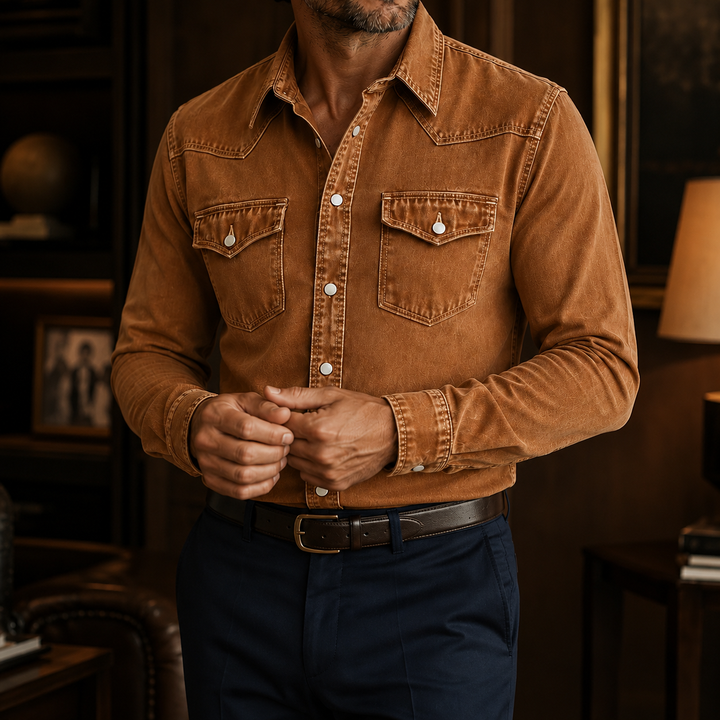Hudson Vintage Western Denim Shirt Brown