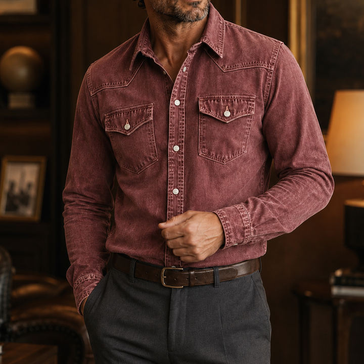 Hudson Vintage Western Denim Shirt Burgundy