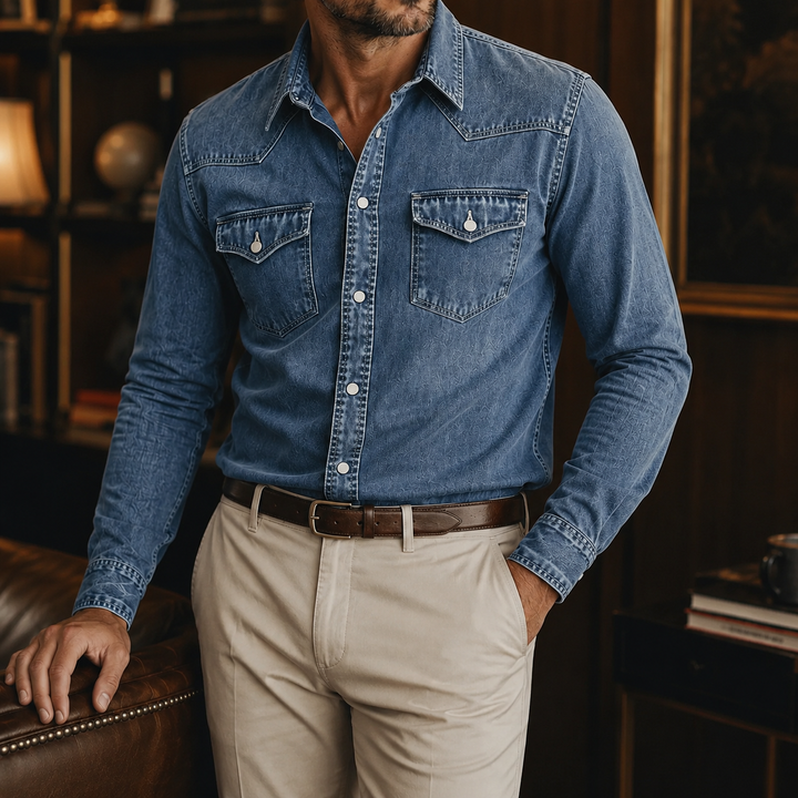 Hudson Vintage Western Denim Shirt Blue