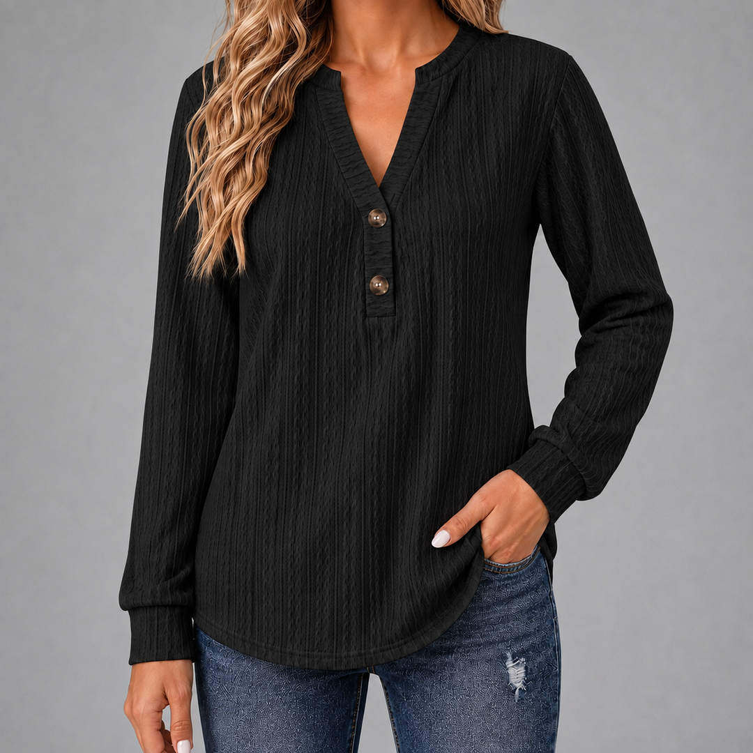 Maren Textured Button Top Black