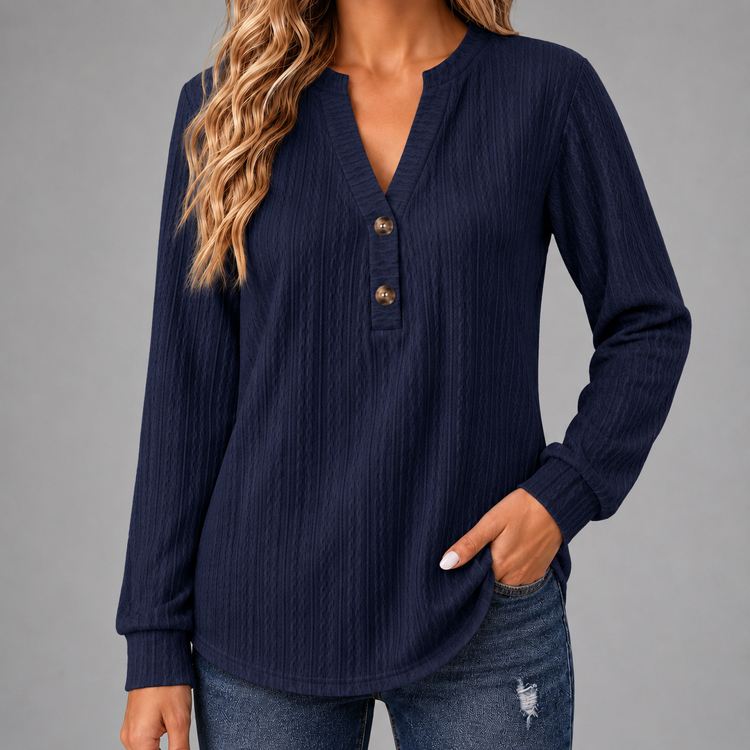 Maren Textured Button Top Dark Blue