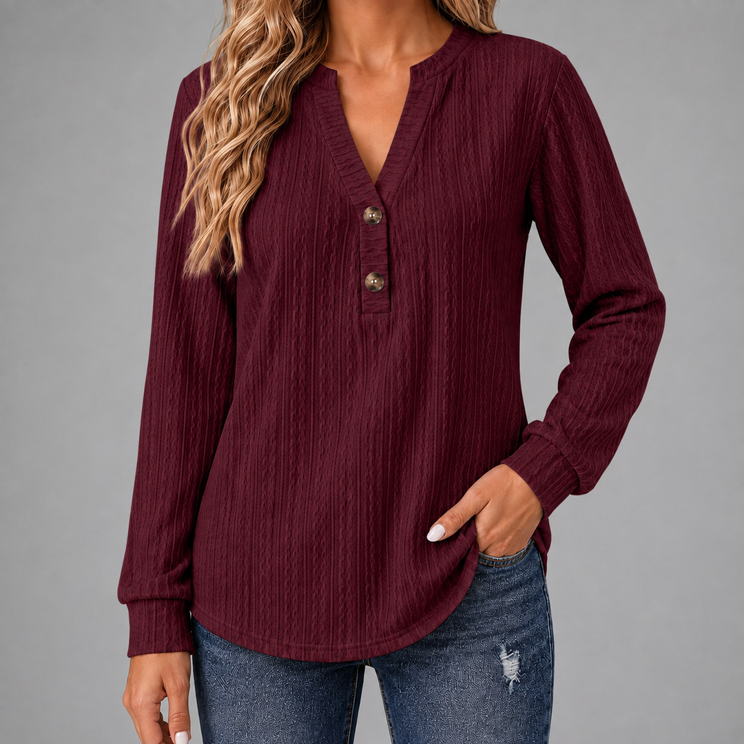 Maren Textured Button Top Red