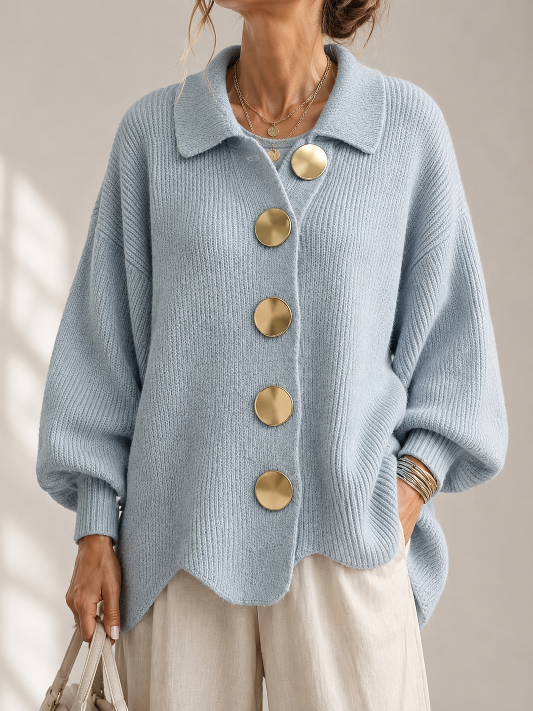 Dora | Oversized Collared Button Cardigan