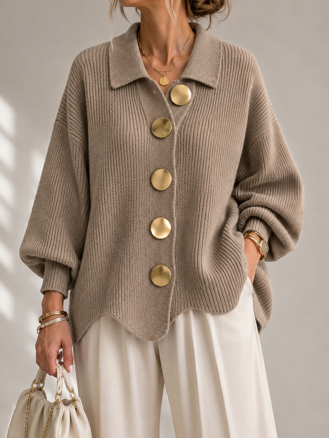 Dora | Oversized Collared Button Cardigan