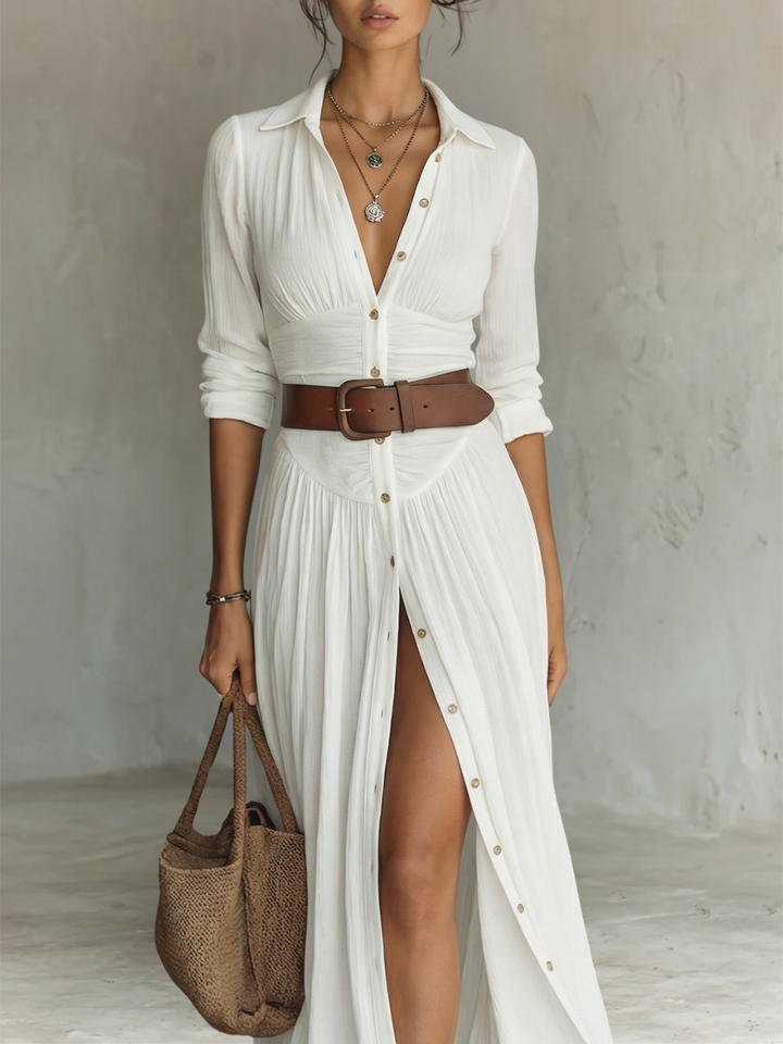 Paloma Pleated Maxi Shirt Dress