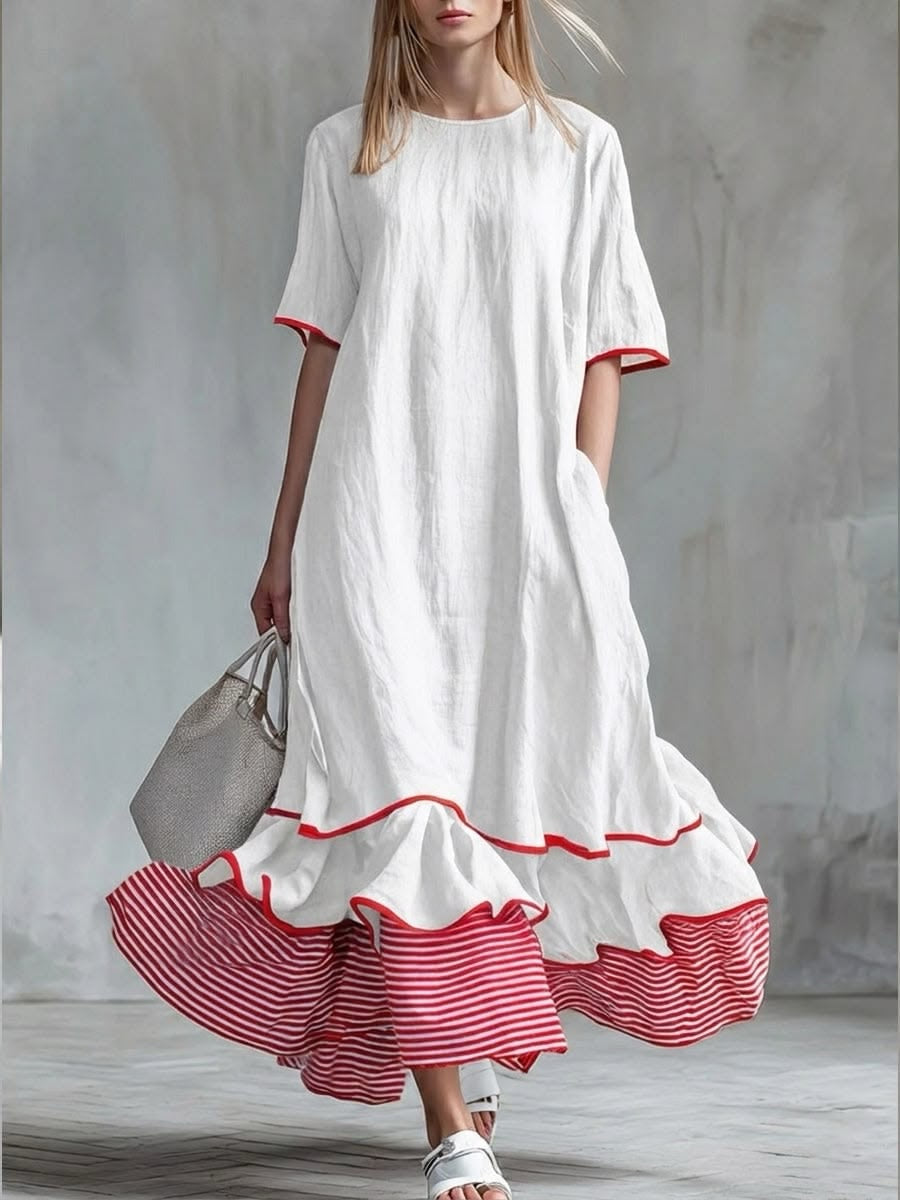 Bernice Striped Ruffle Maxi Dress, front view - White