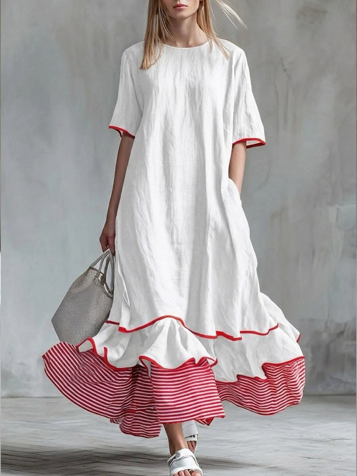 Bernice Striped Ruffle Maxi Dress, front view - White