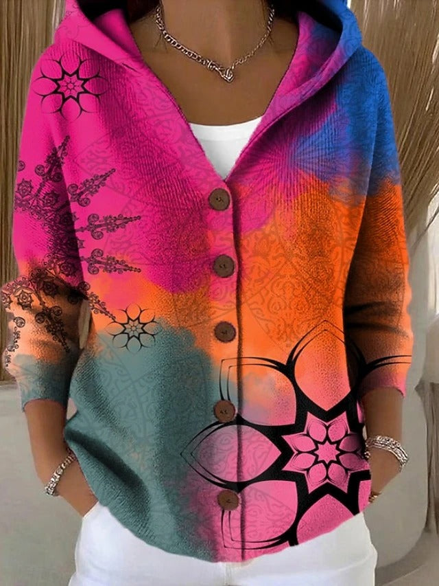 Amara Artistic Hooded Cardigan - Fuchsia