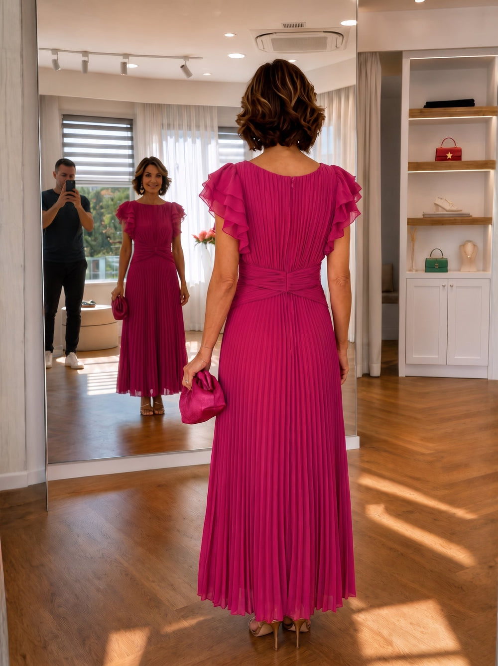 Neila Elegant Pleated Maxi Dress back view