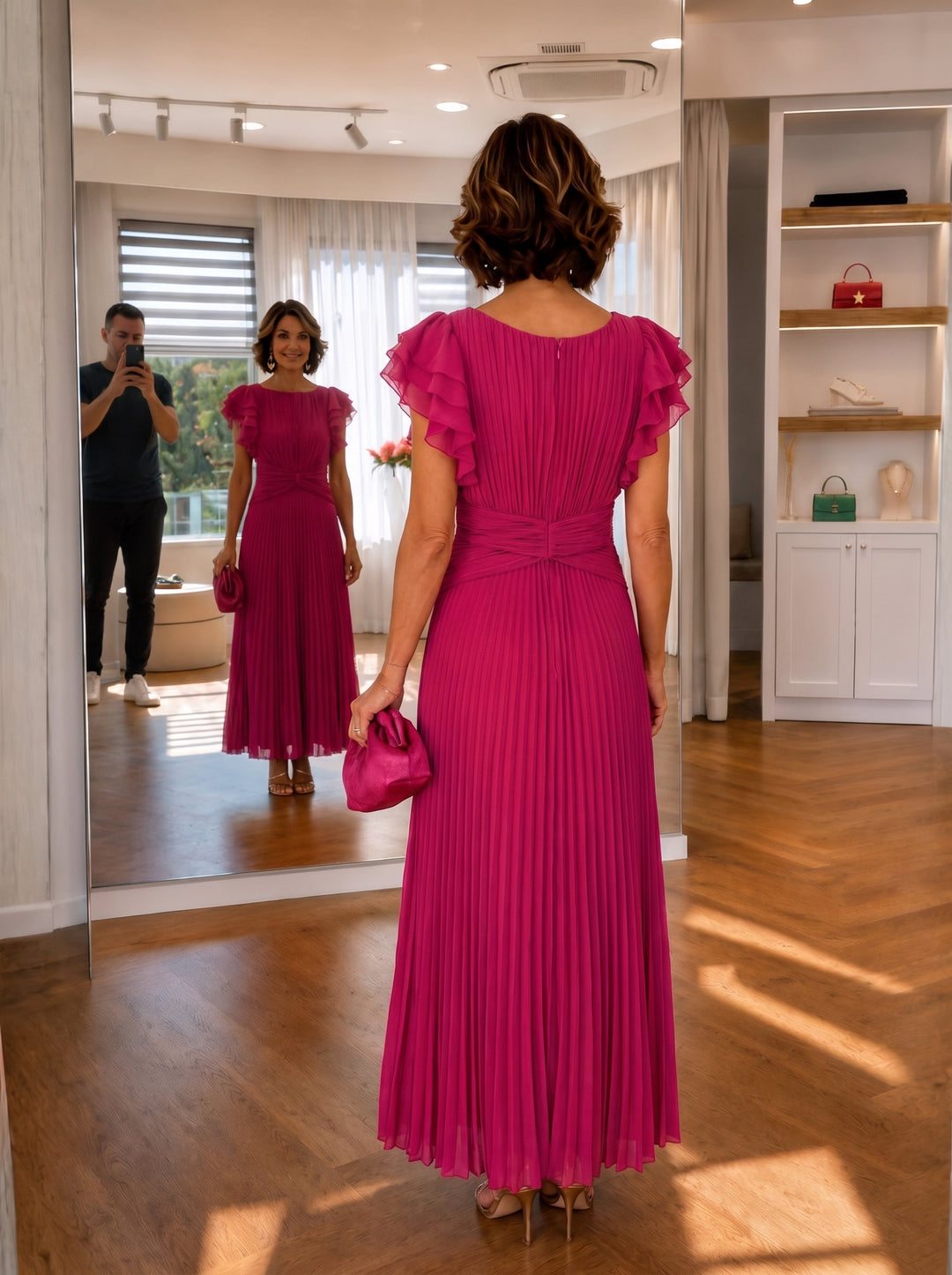 Neila Elegant Pleated Maxi Dress back view