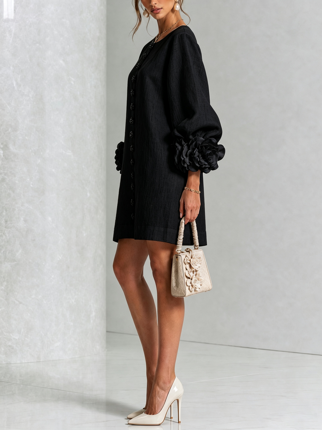 Florence Floral Button-Down Mini Dress - Black