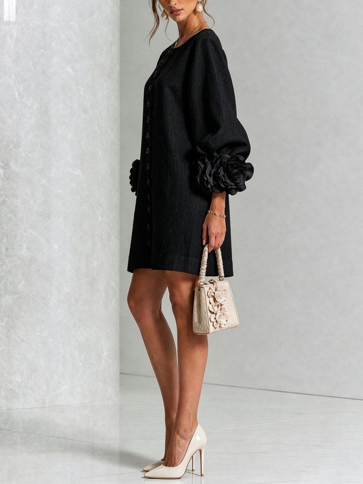 Florence Floral Button-Down Mini Dress - Black