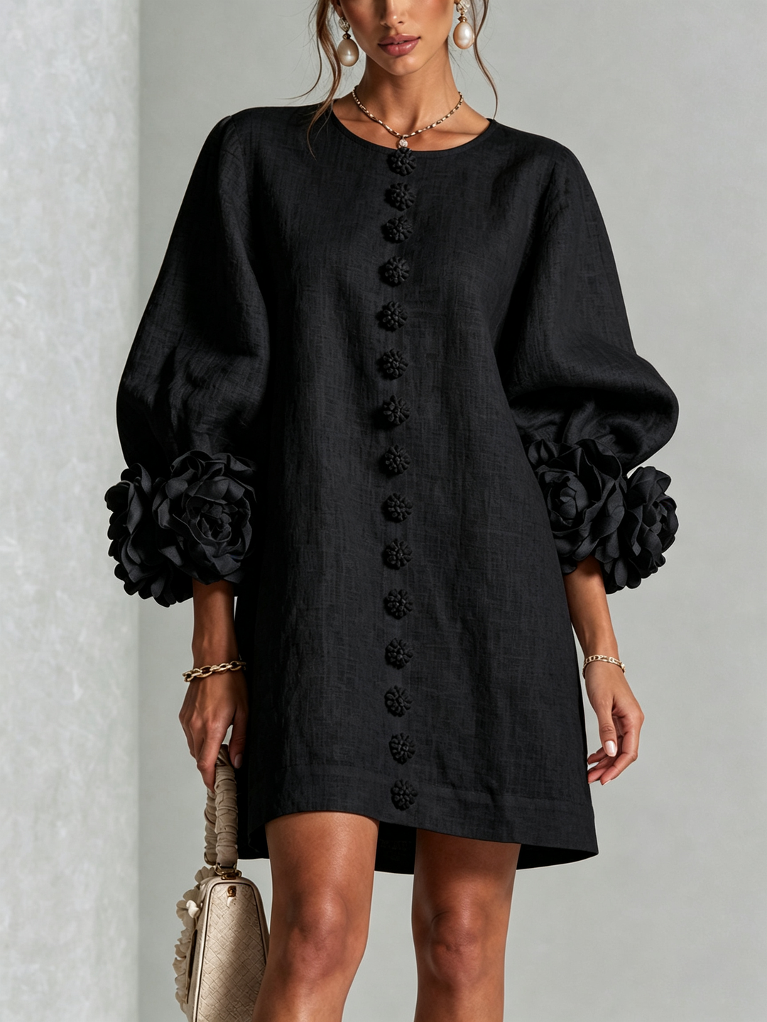 Florence Floral Button-Down Mini Dress - Black