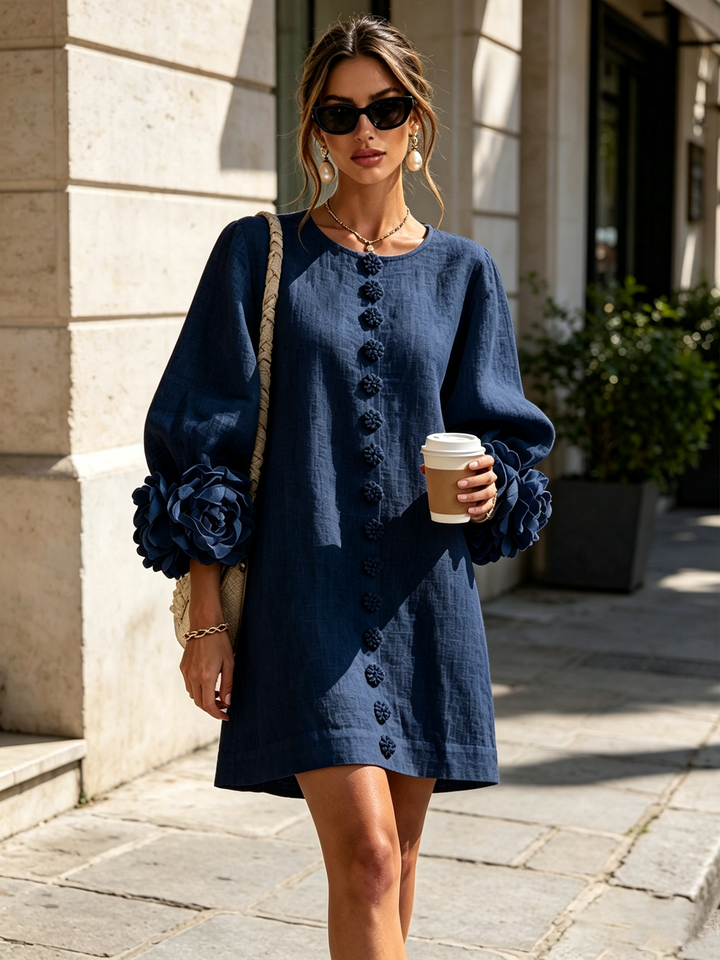 Florence Floral Button-Down Mini Dress - Navy