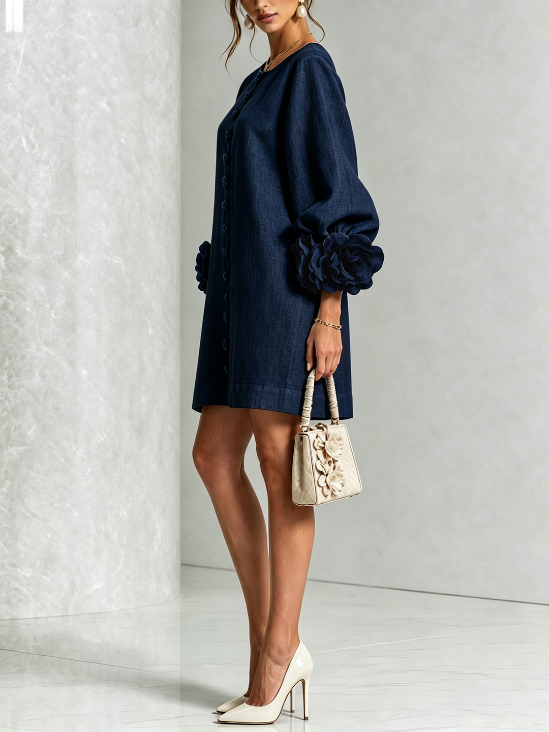 Florence Floral Button-Down Mini Dress - Navy