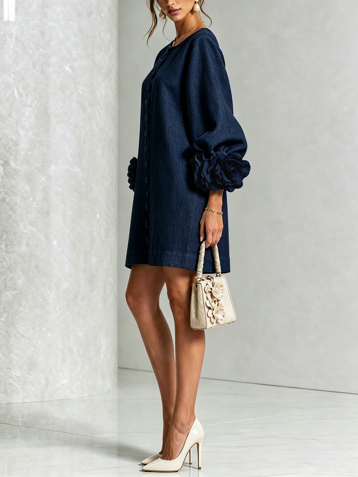 Florence Floral Button-Down Mini Dress - Navy
