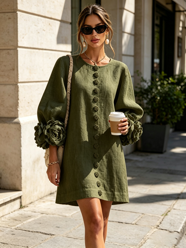 Florence Floral Button-Down Mini Dress - Olive