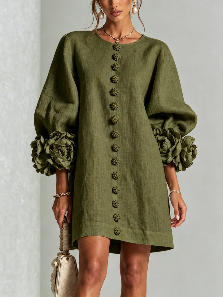 Florence Floral Button-Down Mini Dress - Olive