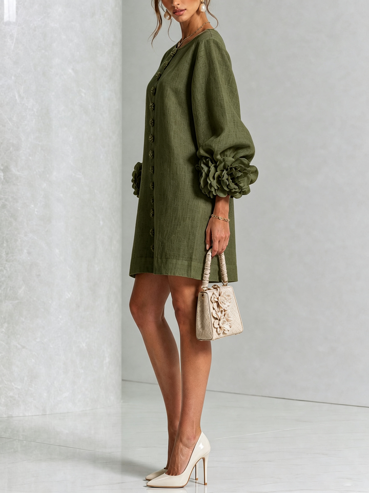 Florence Floral Button-Down Mini Dress - Olive