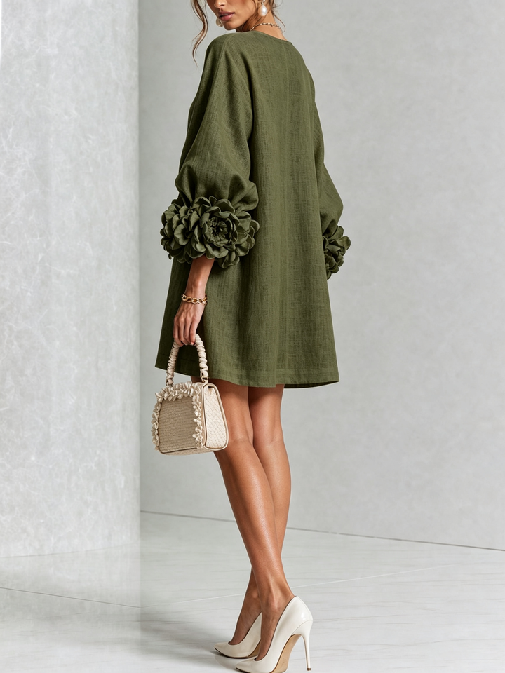 Florence Floral Button-Down Mini Dress - Olive