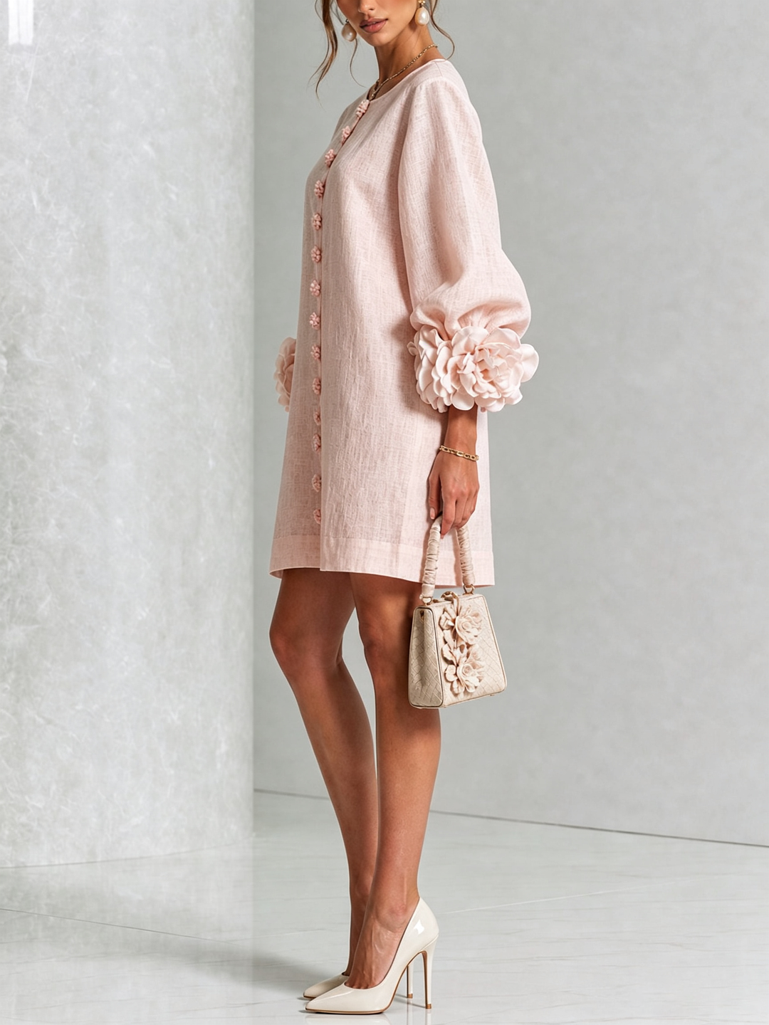 Florence Floral Button-Down Mini Dress - Pink