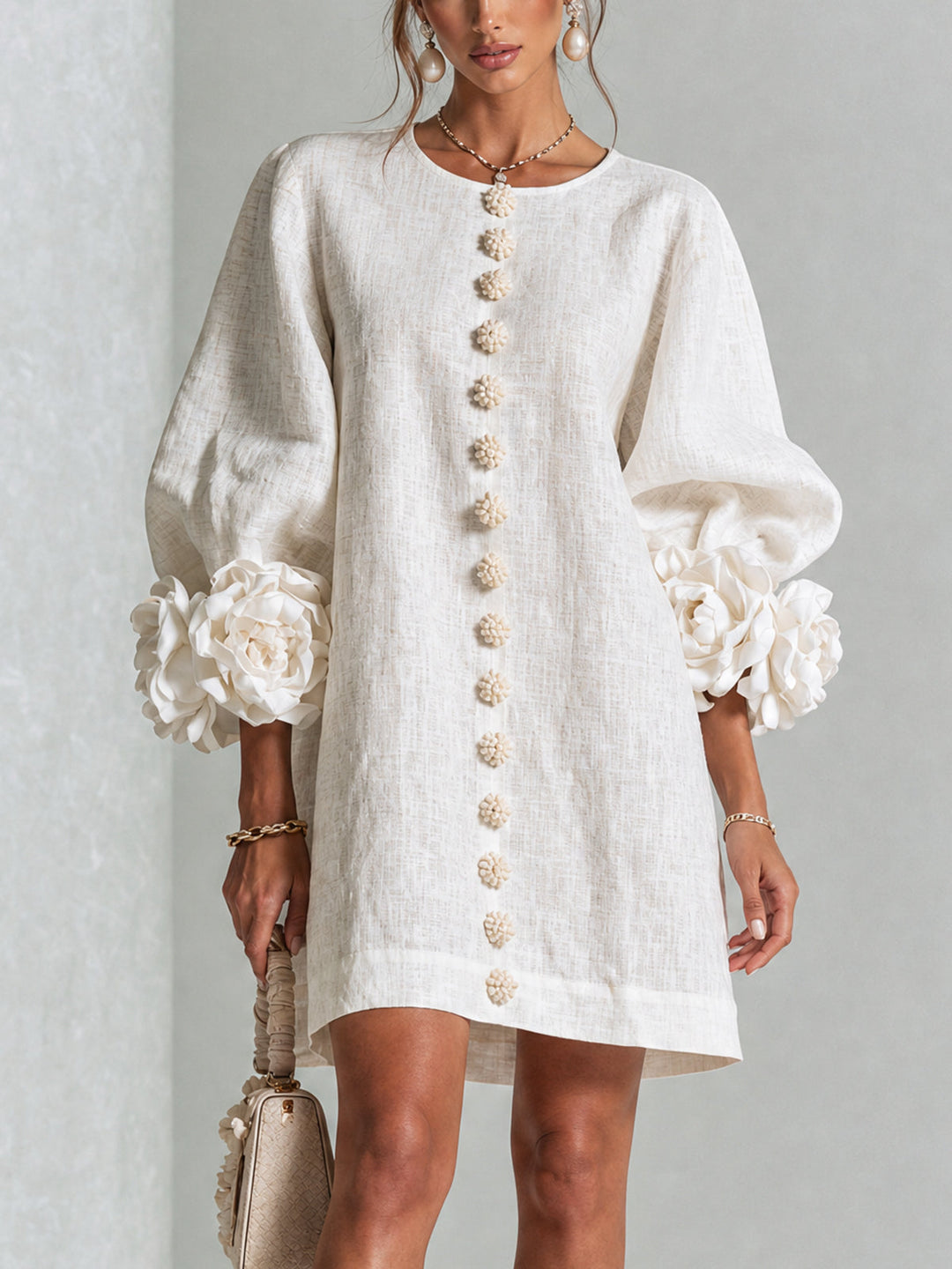 Florence Floral Button-Down Mini Dress - White