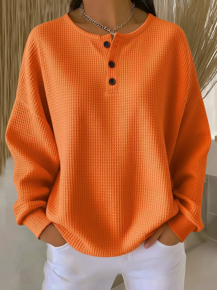 Thea Cozy Waffle Henley Sweatshirt - Orange