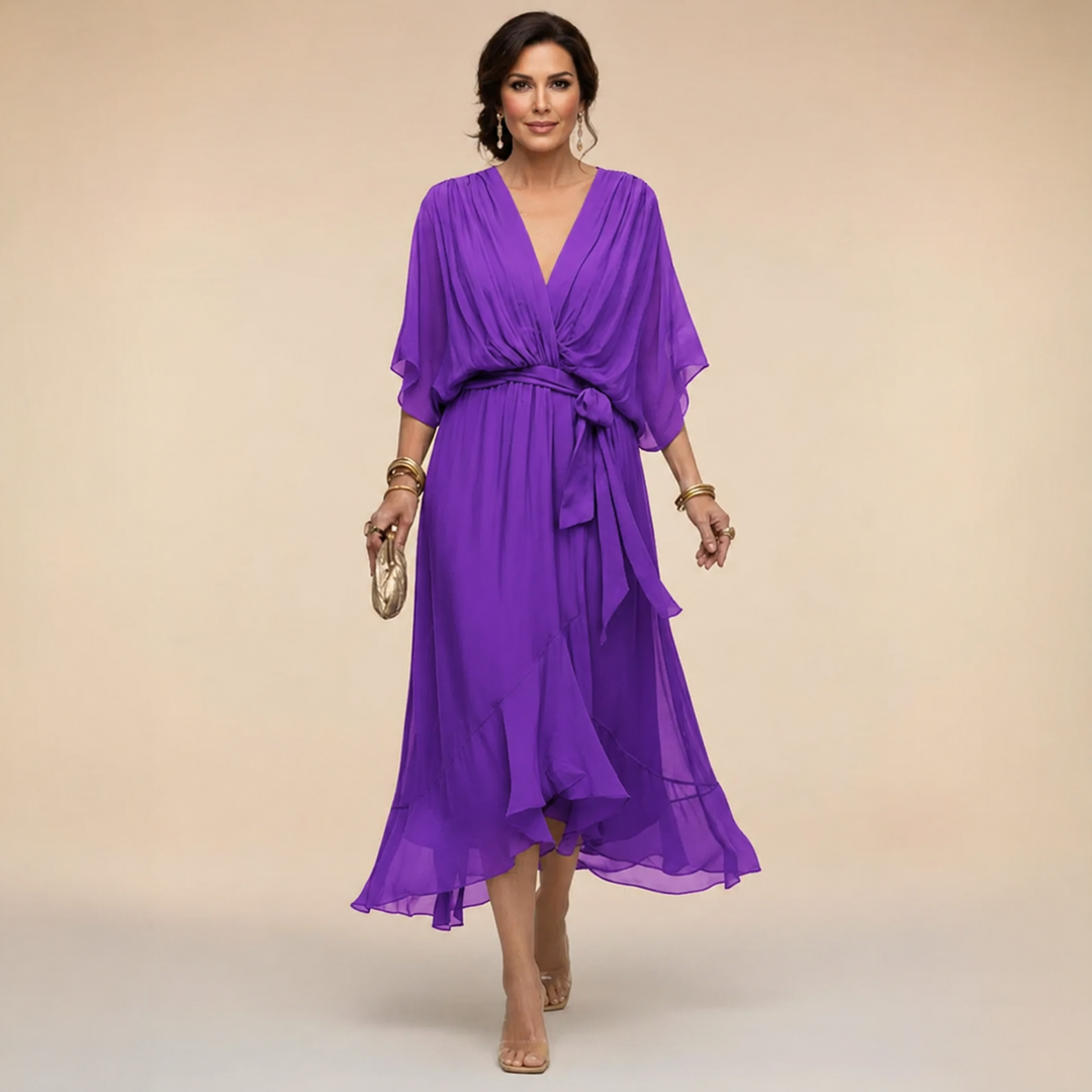 Marisol V-Neck Wrap Dress - Dark Purple