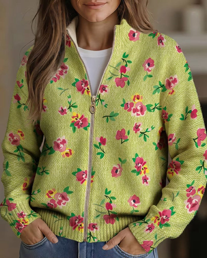 Margot Pink Floral Lime Zip Cardigan