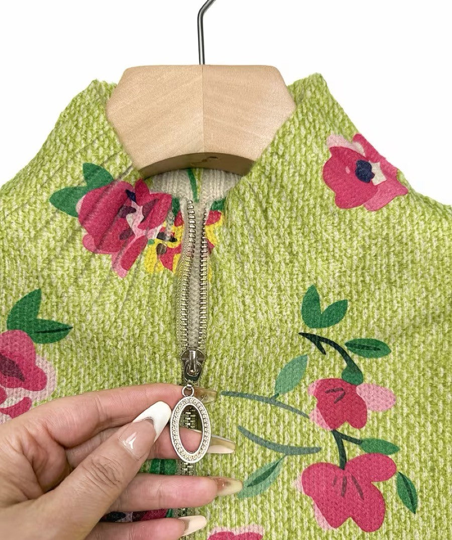 Margot Pink Floral Lime Zip Cardigan