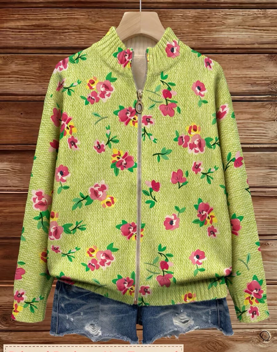 Margot Pink Floral Lime Zip Cardigan