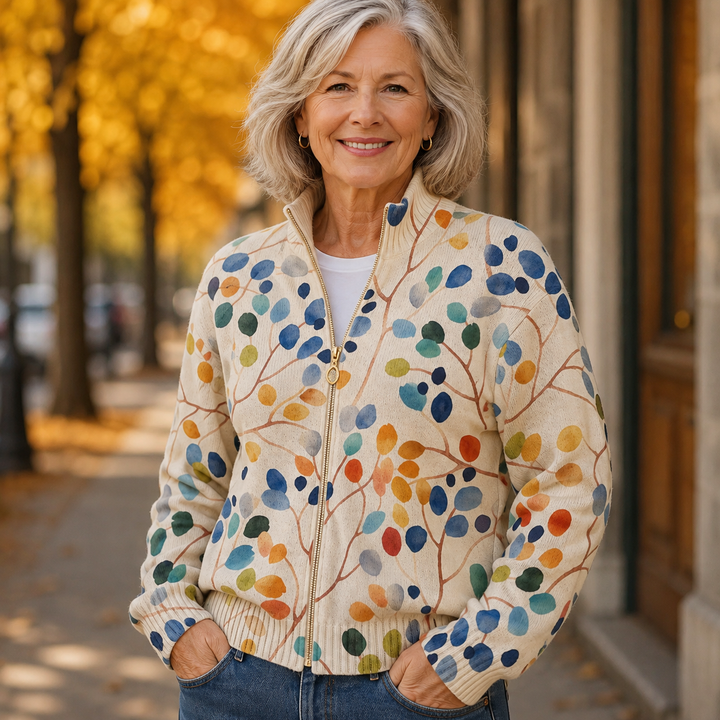 Delphine Botanical Leaf Print Zip Cardigan