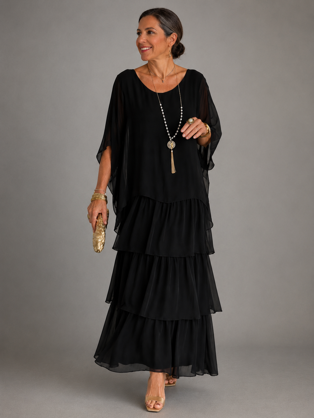 Lara Elegant Flowing Maxi Dress - Black
