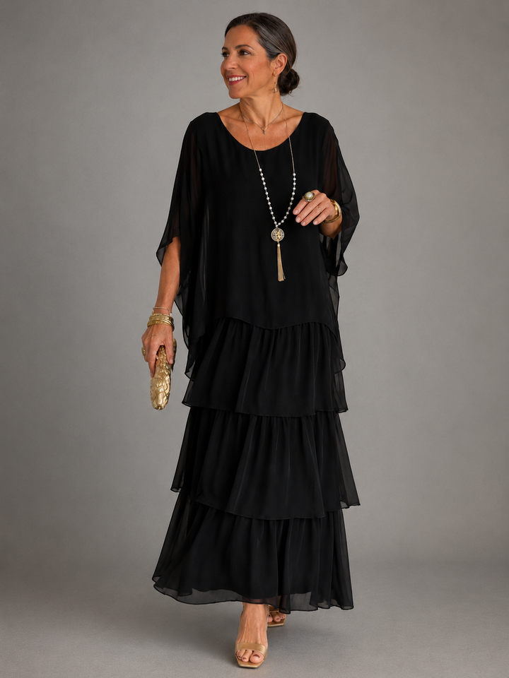 Lara Elegant Flowing Maxi Dress - Black