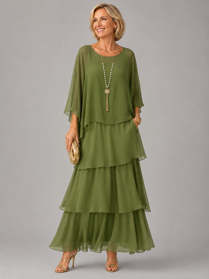 Lara Elegant Flowing Maxi Dress - Dark Green