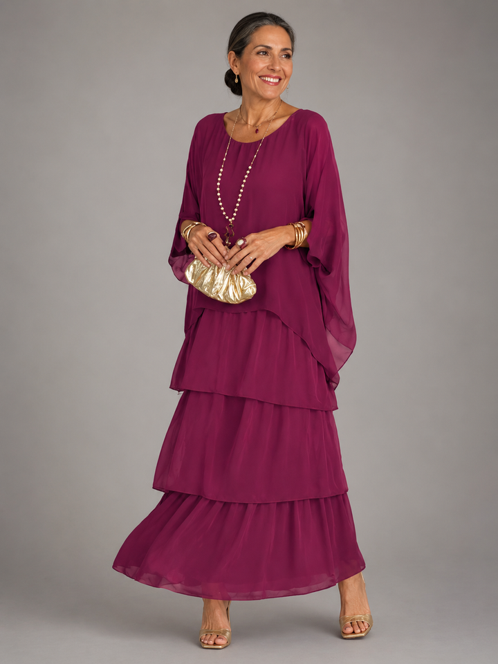 Lara Elegant Flowing Maxi Dress - Red